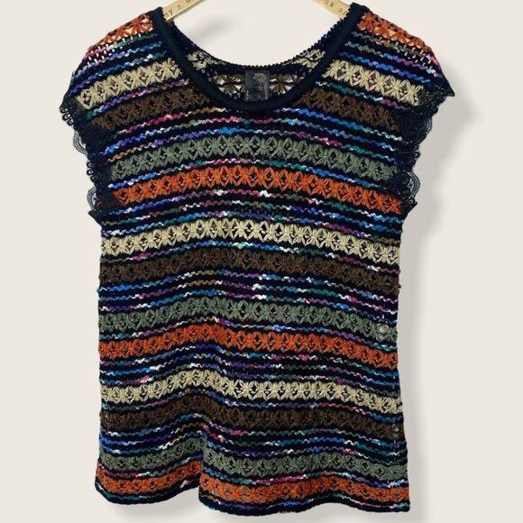 Free People New Romantics Chenille Crochet Knit Top Size XS Floral Knit Bohemian - Picture 2 of 8